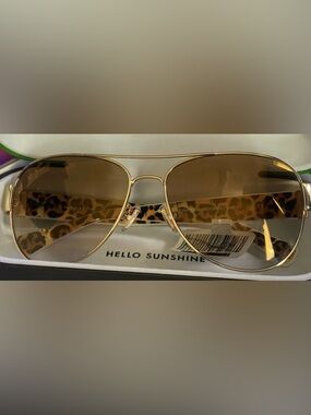 Coach Gold Aviator Sunglasses with Brown Lenses and Leopard Temples